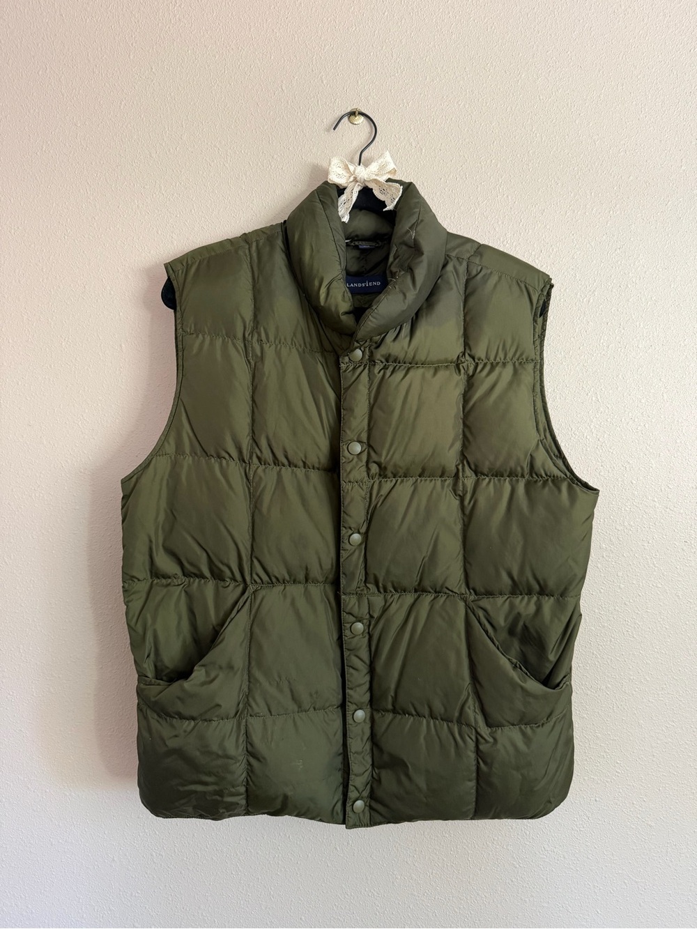 Lands' End Quilted Olive Green Puffer Vest